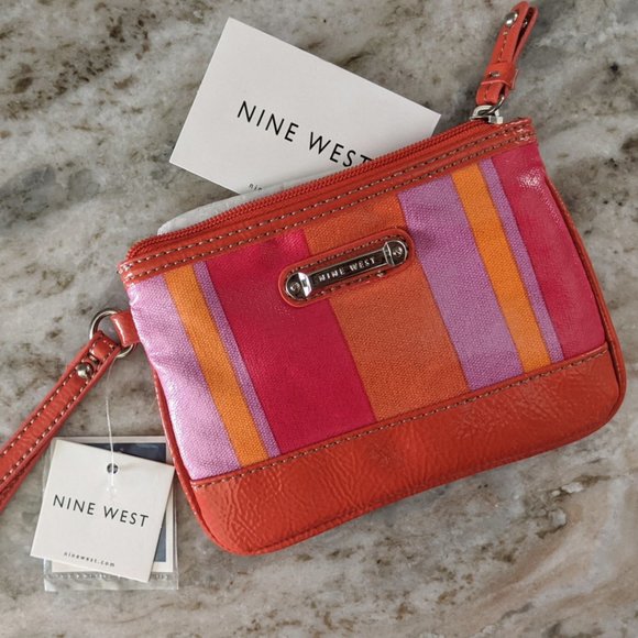 Brand New Nine West! / Cute Summer Wristlet / Colorful Stripes / Pink & Orange - Picture 1 of 5